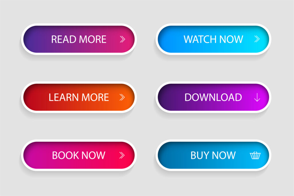 Colorful buttons displaying calls to action such as “Buy now”, “Learn more”, or “Book now”.